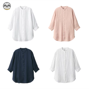 Phong cách Nhật Bản Muji Style / Áo sơ mi dài tay cổ tròn dài tay ba phần tư / Áo sơ mi chống nắng dáng rộng dành cho nữ