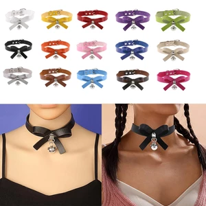 Vòng cổ bằng da Bow Bell, Phong cách cô gái ngọt ngào, Vòng cổ có thể điều chỉnh