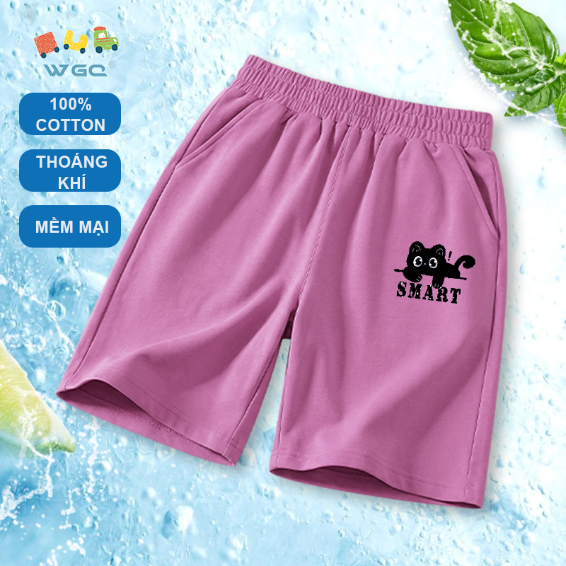 W.G.Q Quần short bé trai / bé gái，Quần short thể thao Cotton nguyên chất có in，mềm mại thoải mái，thấm mồ hôi thoáng khí