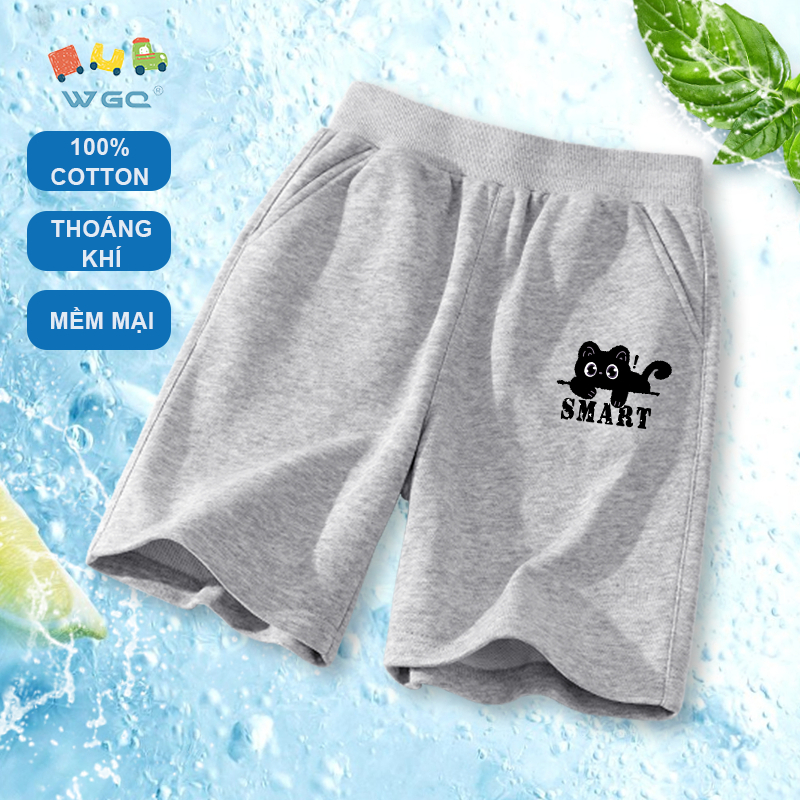 W.G.Q Quần short bé trai / bé gái，Quần short thể thao Cotton nguyên chất có in，mềm mại thoải mái，thấm mồ hôi thoáng khí