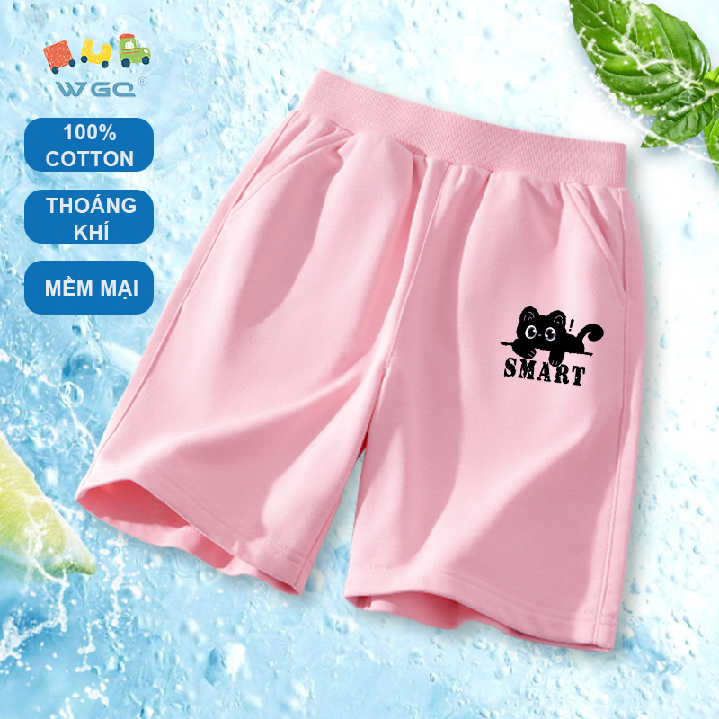 W.G.Q Quần short bé trai / bé gái，Quần short thể thao Cotton nguyên chất có in，mềm mại thoải mái，thấm mồ hôi thoáng khí