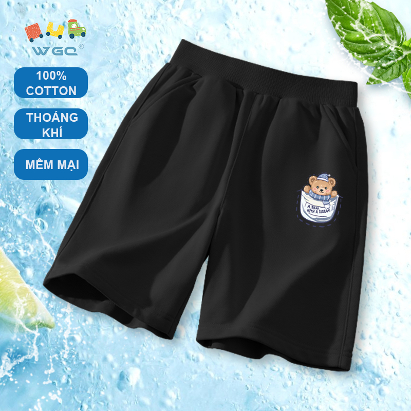 W.G.Q Quần short bé trai / bé gái，Quần short thể thao Cotton nguyên chất có in hình，mềm mại thoải mái，thấm mồ hôi thoáng khí