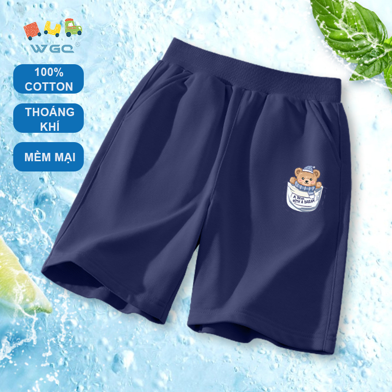 W.G.Q Quần short bé trai / bé gái，Quần short thể thao Cotton nguyên chất có in hình，mềm mại thoải mái，thấm mồ hôi thoáng khí