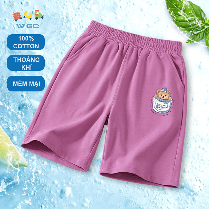 W.G.Q Quần short bé trai / bé gái，Quần short thể thao Cotton nguyên chất có in hình，mềm mại thoải mái，thấm mồ hôi thoáng khí