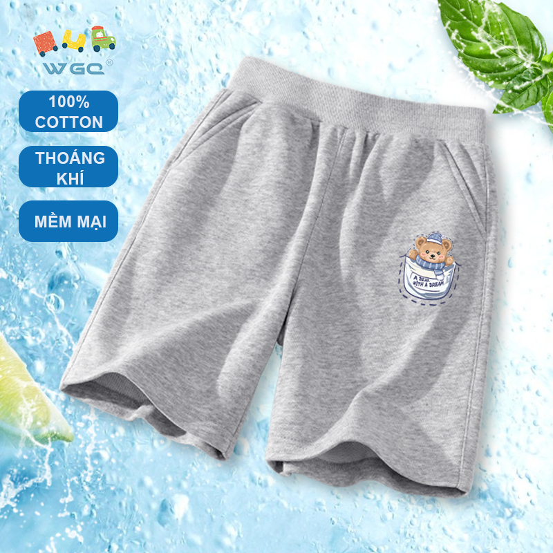 W.G.Q Quần short bé trai / bé gái，Quần short thể thao Cotton nguyên chất có in hình，mềm mại thoải mái，thấm mồ hôi thoáng khí