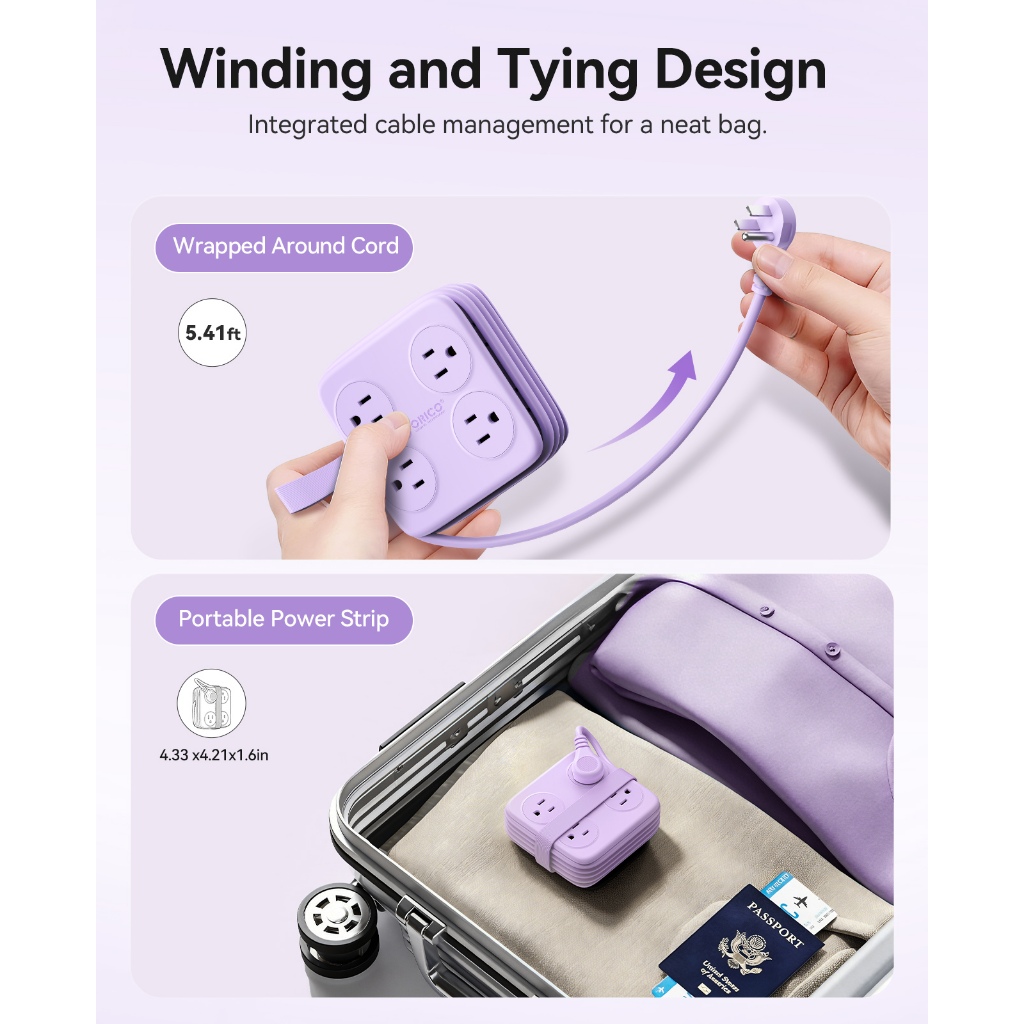 ORICO US Plug - Dải nguồn du lịch 1.65M Ổ cắm dây nối dài Ổ cắm di động có USB A Type C (AP3-8A)