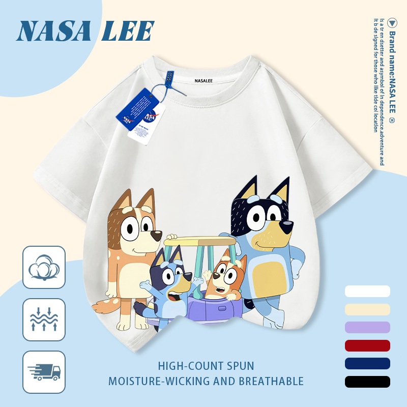[Giao hàng trong ngày] Áo thun Cotton trắng nguyên chất thoáng khí cho trẻ em của NASA Plui Puppy In hợp thời trang 3-16 tuổi Bé trai bé gái tay ngắn thông thường