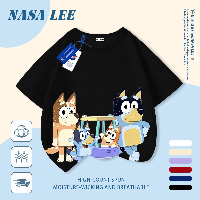 [Giao hàng trong ngày] Áo thun Cotton trắng nguyên chất thoáng khí cho trẻ em của NASA Plui Puppy In hợp thời trang 3-16 tuổi Bé trai bé gái tay ngắn thông thường