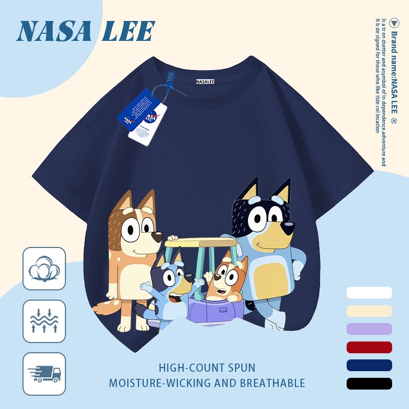 [Giao hàng trong ngày] Áo thun Cotton trắng nguyên chất thoáng khí cho trẻ em của NASA Plui Puppy In hợp thời trang 3-16 tuổi Bé trai bé gái tay ngắn thông thường