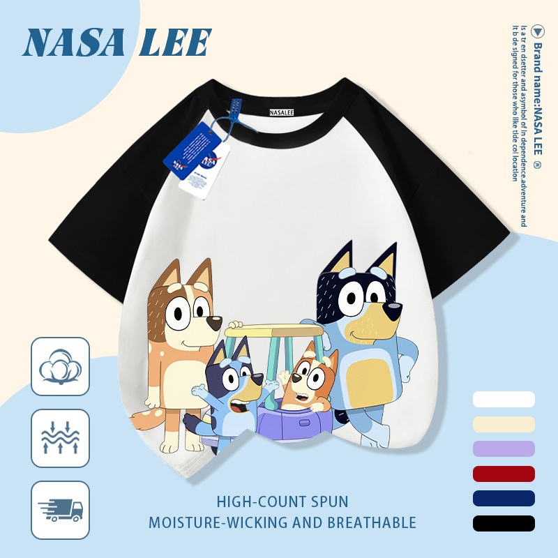 [Giao hàng trong ngày] Áo thun Cotton trắng nguyên chất thoáng khí cho trẻ em của NASA Plui Puppy In hợp thời trang 3-16 tuổi Bé trai bé gái tay ngắn thông thường
