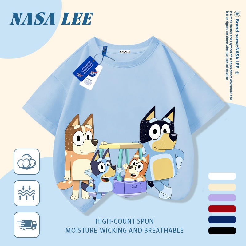 [Giao hàng trong ngày] Áo thun Cotton trắng nguyên chất thoáng khí cho trẻ em của NASA Plui Puppy In hợp thời trang 3-16 tuổi Bé trai bé gái tay ngắn thông thường