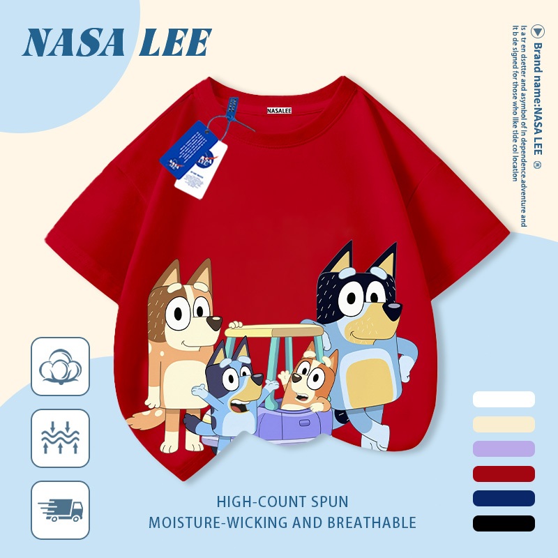 [Giao hàng trong ngày] Áo thun Cotton trắng nguyên chất thoáng khí cho trẻ em của NASA Plui Puppy In hợp thời trang 3-16 tuổi Bé trai bé gái tay ngắn thông thường