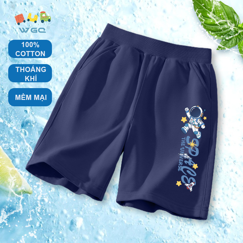 W.G.Q Quần short bé trai，Quần Short Thể Thao Cotton Nguyên Chất In Hình Phi Hành Gia，Mềm Mại Thoải Mái，Thoáng Khí Hút Mồ Hôi