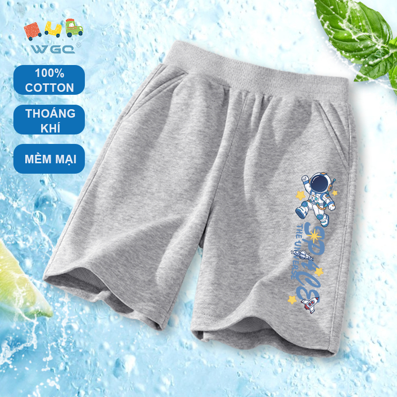 W.G.Q Quần short bé trai，Quần Short Thể Thao Cotton Nguyên Chất In Hình Phi Hành Gia，Mềm Mại Thoải Mái，Thoáng Khí Hút Mồ Hôi