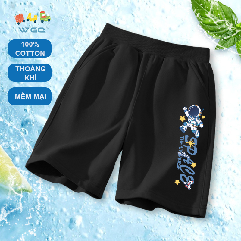 W.G.Q Quần short bé trai，Quần Short Thể Thao Cotton Nguyên Chất In Hình Phi Hành Gia，Mềm Mại Thoải Mái，Thoáng Khí Hút Mồ Hôi