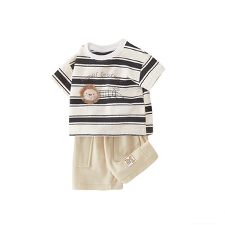 Bộ trang phục sọc sư tử 2 chiếc áo sơ mi ngắn tay & quần short cho bé trai bé gái, vải cotton, size 73-110
