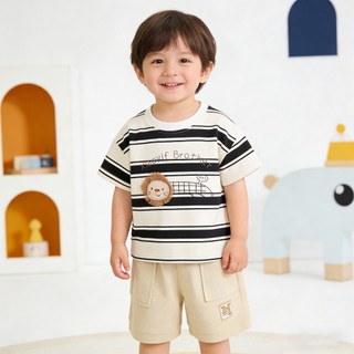 Bộ trang phục sọc sư tử 2 chiếc áo sơ mi ngắn tay & quần short cho bé trai bé gái, vải cotton, size 73-110