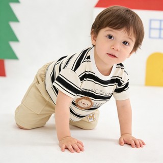 Bộ trang phục sọc sư tử 2 chiếc áo sơ mi ngắn tay & quần short cho bé trai bé gái, vải cotton, size 73-110
