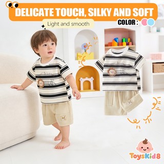 Bộ trang phục sọc sư tử 2 chiếc áo sơ mi ngắn tay & quần short cho bé trai bé gái, vải cotton, size 73-110