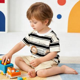 Bộ trang phục sọc sư tử 2 chiếc áo sơ mi ngắn tay & quần short cho bé trai bé gái, vải cotton, size 73-110