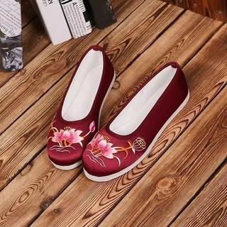 Đế tràm Sen thêu phẳng Giày vải Bắc Kinh cũ cho mẹ, người cao tuổi, múa vuông, nữ