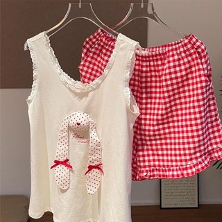 Bộ đồ ngủ thỏ dễ thương dành cho nữ quần short ca rô