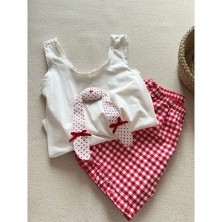 Bộ đồ ngủ thỏ dễ thương dành cho nữ quần short ca rô