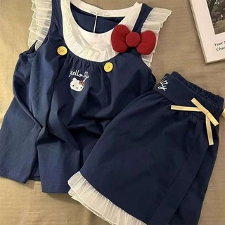 Bộ đồ ngủ tay ruồi nhỏ hoạt hình dễ thương Bộ quần short ren nữ