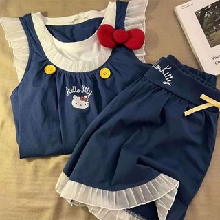 Bộ đồ ngủ tay ruồi nhỏ hoạt hình dễ thương Bộ quần short ren nữ