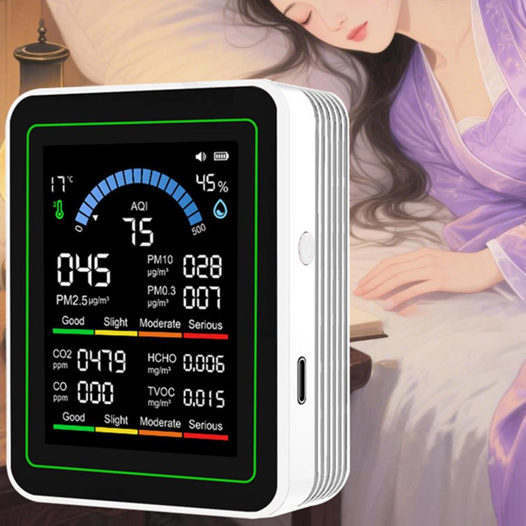 9CM Máy kiểm tra chất lượng không khí Mini Độ chính xác cao Chuyên nghiệp đa chức năng USB nhỏ gọn có thể sạc lại Màn hình thời gian thực cho gia đình