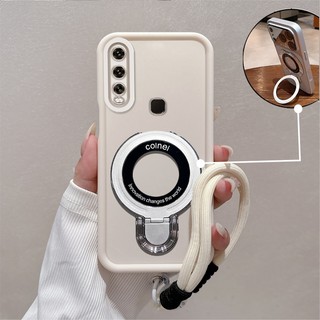 Ốp Lưng Cho vivo Y11 Y12 Y15 Y17 Y19 Ốp Điện Thoại Chống Rơi Tối Giản Cao Thẩm Mỹ 3D Kim Loại Giá Đỡ Điện Thoại Miễn Phí Tinh Tế Dây