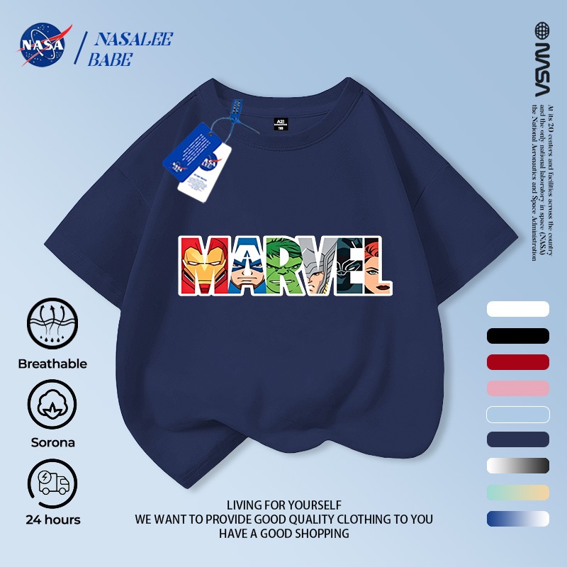 Áo thun raglan cotton NASA Marvel, thoáng khí, thời trang nam nữ trẻ em, giao 24h.