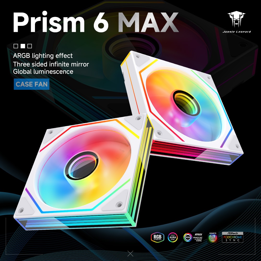 Jungle Leopard Prism 6MAX ARGB Quạt CPU 120mm Đen Trắng 3 Mặt Gương Vô Cực 5V 3PIN ARGB Mobo Sync 4PIN PWM Daisy Chain | BigBuy360 - bigbuy360.vn