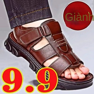 Giày Sandal Nam 100% Da Bò Mùa Hè Phong Cách Mới Da Thật Giày Đi Biển Mềm Đế Dày Chống Trơn Trượt Giày Sandal Ngoài Trời Dép Nam