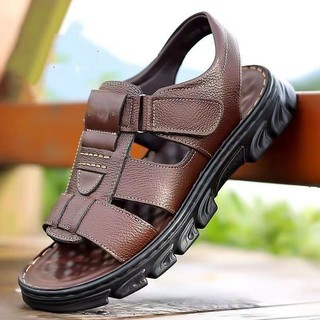 Giày Sandal Nam 100% Da Bò Mùa Hè Phong Cách Mới Da Thật Giày Đi Biển Mềm Đế Dày Chống Trơn Trượt Giày Sandal Ngoài Trời Dép Nam