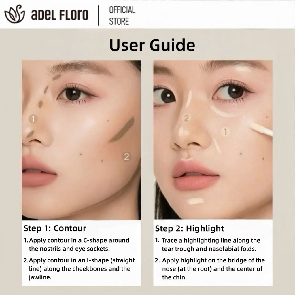 【Adel Floro】Bút Tạo Khối Highlight 2in1 |Dạng kem lỏng, Tạo khối &làm sáng, Dễ tán,Gọn nhẹ mang theo