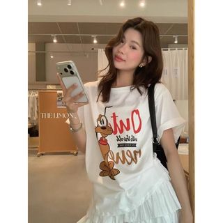 Áo thun nữ cổ tròn tay ngắn cotton in hình hoạt hình mới 2026