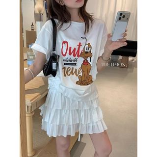 Áo thun nữ cổ tròn tay ngắn cotton in hình hoạt hình mới 2026