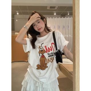 Áo thun nữ cổ tròn tay ngắn cotton in hình hoạt hình mới 2026