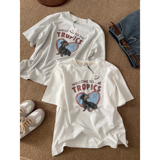 Áo Thun Nữ Tay Ngắn Cổ Tròn Họa Tiết Hoạt Hình, Chất Liệu Cotton