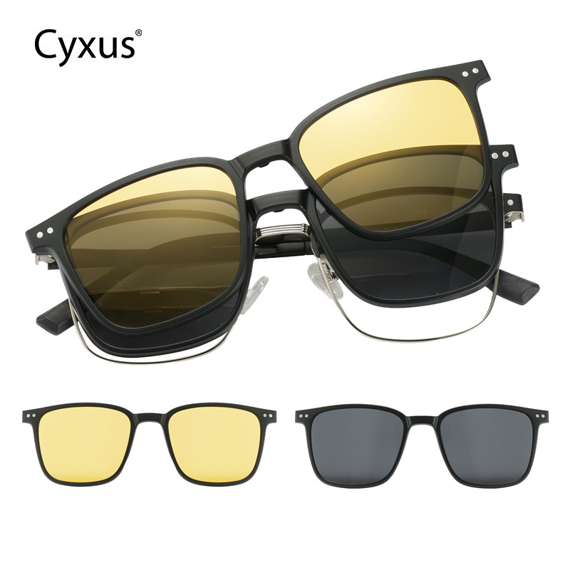 Cyxus Kính râm phân cực / Tròng kính từ tính / Kính chặn ánh sáng xanh / Chất liệu nhẹ TR90 / Phù hợp cho cả nam và nữ, thích hợp sử dụng trong nhà và ngoài trời. P1573