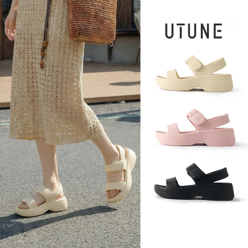 UTUNE Sandal Nữ Đế Xuồng Cao 5.5cm EVA Chống Nước Êm Chân Không Mỏi Quai Dán Đôi Mềm Mại Dép Đi Biển Mang Ngoài 2026 Mẫu Mới