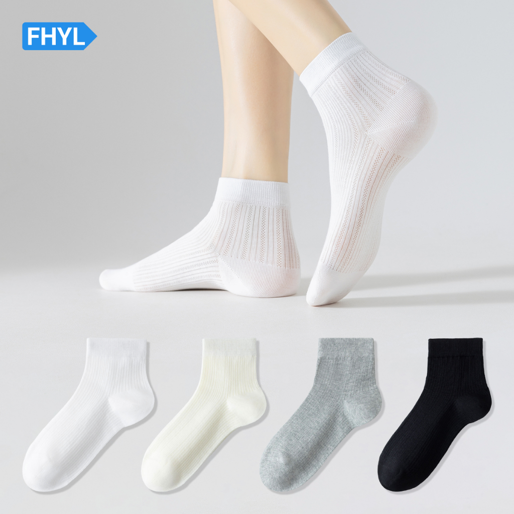 FHYL Mùa hè Lưới Mỏng Thanh Lịch Phong Cách Ba Lê Nữ Giữa Ống Thoáng Khí Đơn Giản Ngọt Ngào Tất Màu Trơn