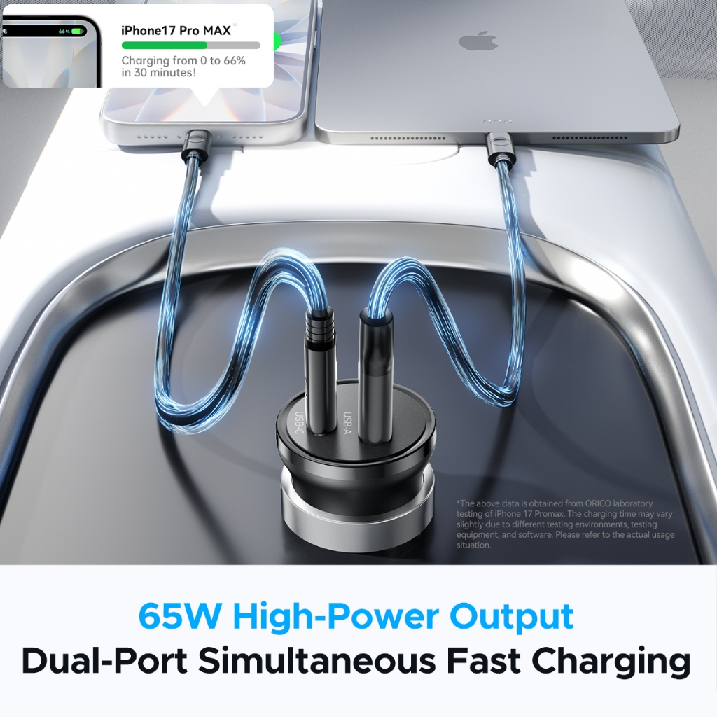 ORICO - Bộ sạc xe hơi USB kép PowerMini 65W / 30W Bộ sạc xe hơi sạc nhanh Bộ sạc nhẹ thuốc lá (PM MR DS FC)