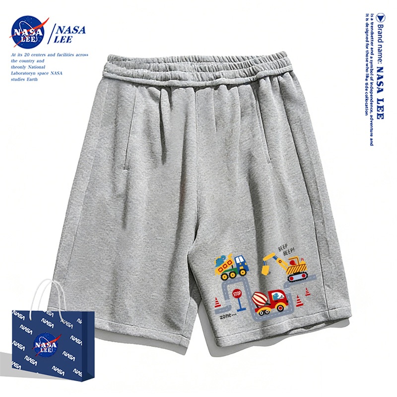 Quần short thông thường màu trắng dành cho trẻ em NASA Mùa hè 2026 Mẫu máy đào phù hợp cho bé trai bé gái Quần áo trẻ em Thoải mái thoáng khí đáy