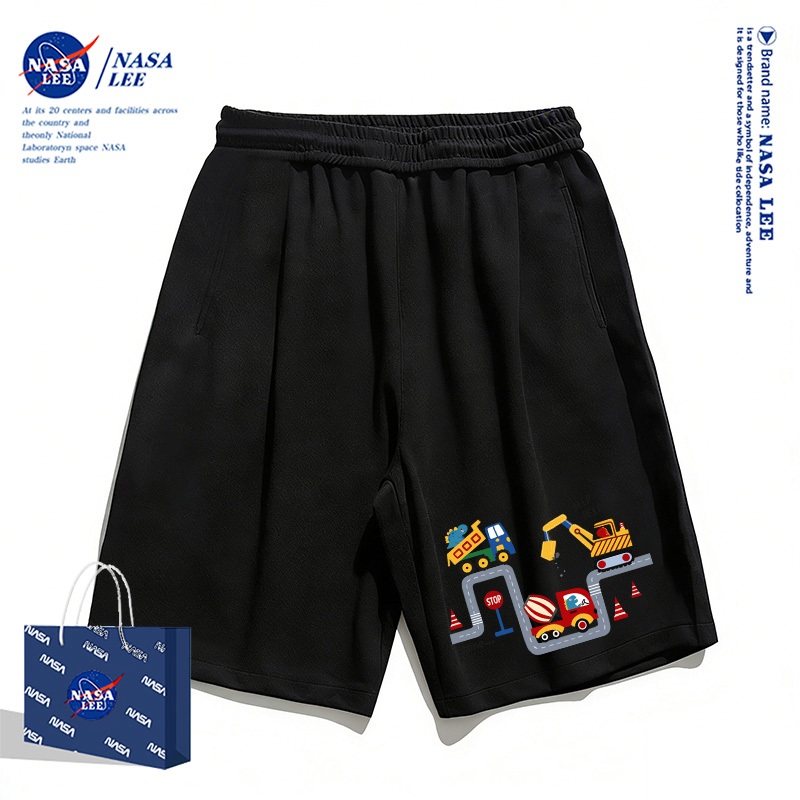 Quần short thông thường màu trắng dành cho trẻ em NASA Mùa hè 2026 Mẫu máy đào phù hợp cho bé trai bé gái Quần áo trẻ em Thoải mái thoáng khí đáy