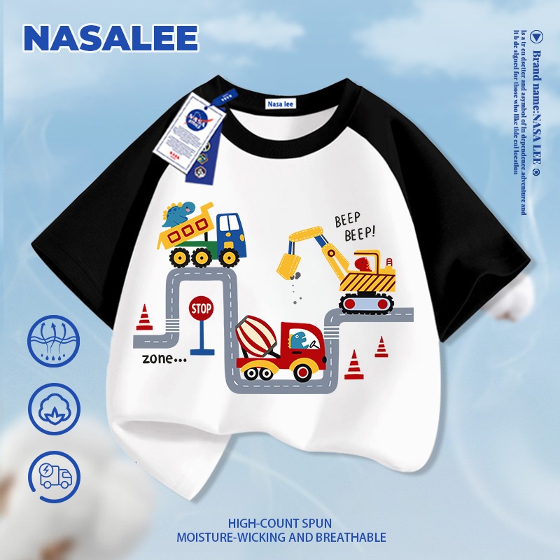 Quần short thông thường màu trắng dành cho trẻ em NASA Mùa hè 2026 Mẫu máy đào phù hợp cho bé trai bé gái Quần áo trẻ em Thoải mái thoáng khí đáy