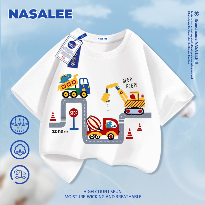 Quần short thông thường màu trắng dành cho trẻ em NASA Mùa hè 2026 Mẫu máy đào phù hợp cho bé trai bé gái Quần áo trẻ em Thoải mái thoáng khí đáy