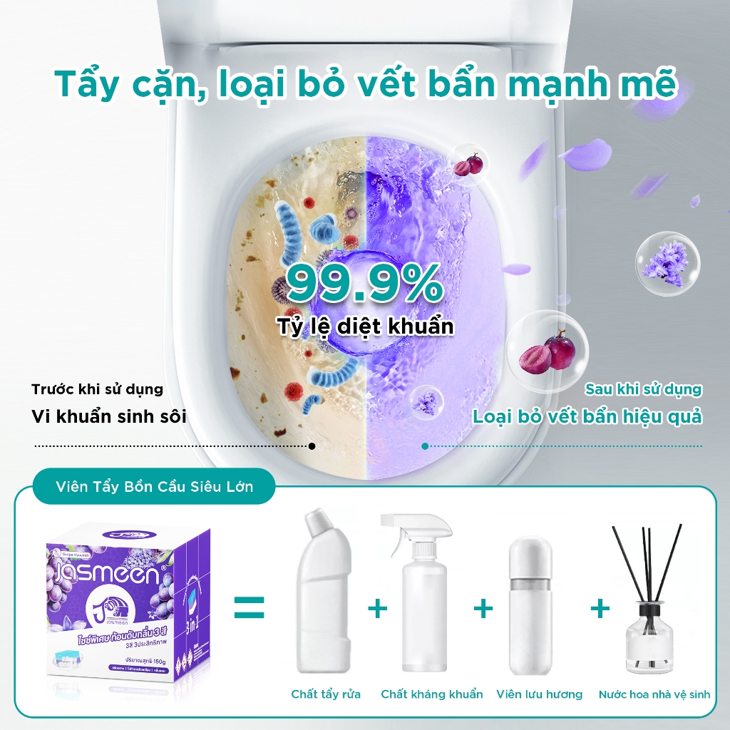 Viên Sạch Bồn Cầu JASMENN - Khử Mùi Diệt Khuẩn - Sạch Khuẩn - Tẩy Mảng Bám - Viên Thả Bồn Cầu
