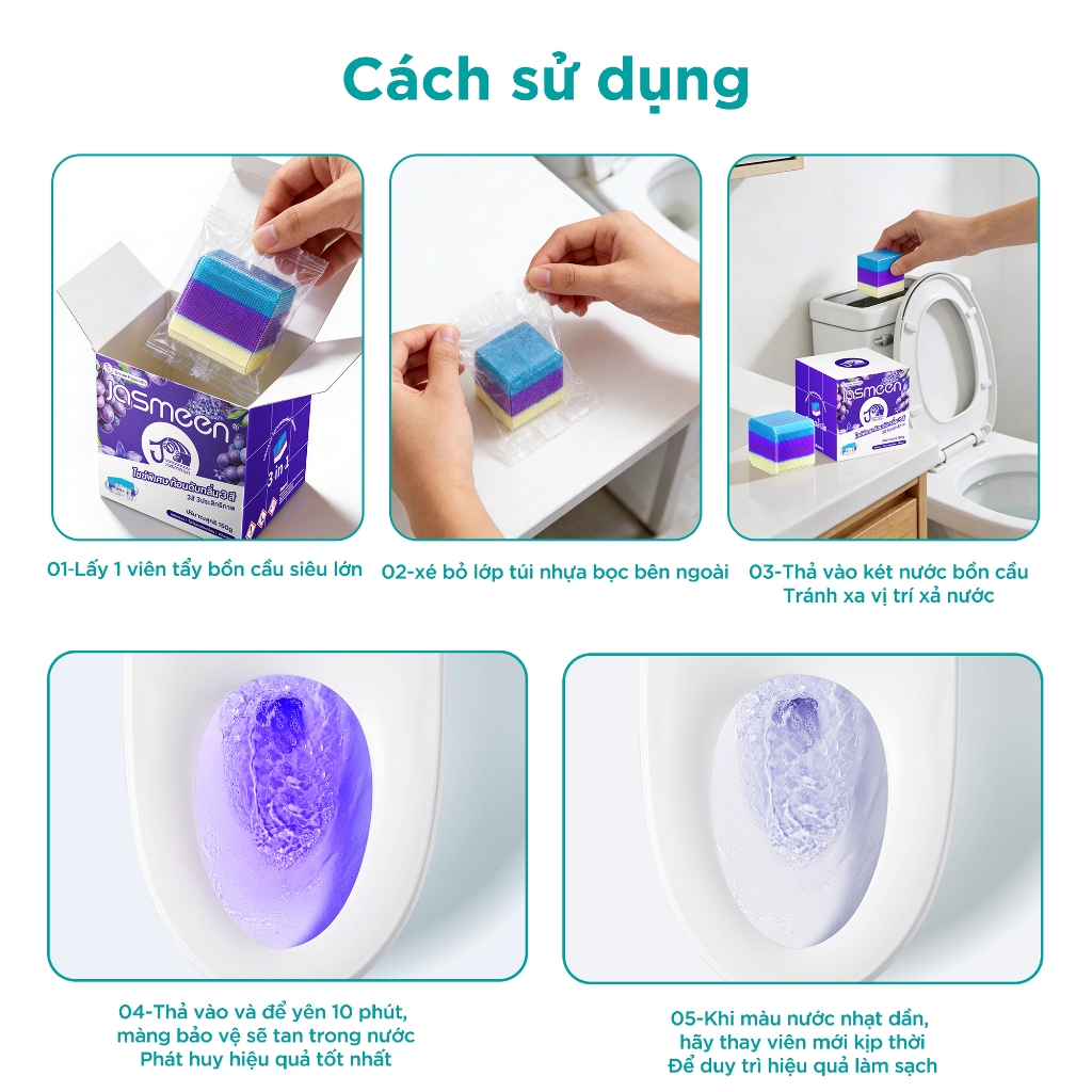 Viên Sạch Bồn Cầu JASMENN - Khử Mùi Diệt Khuẩn - Sạch Khuẩn - Tẩy Mảng Bám - Viên Thả Bồn Cầu